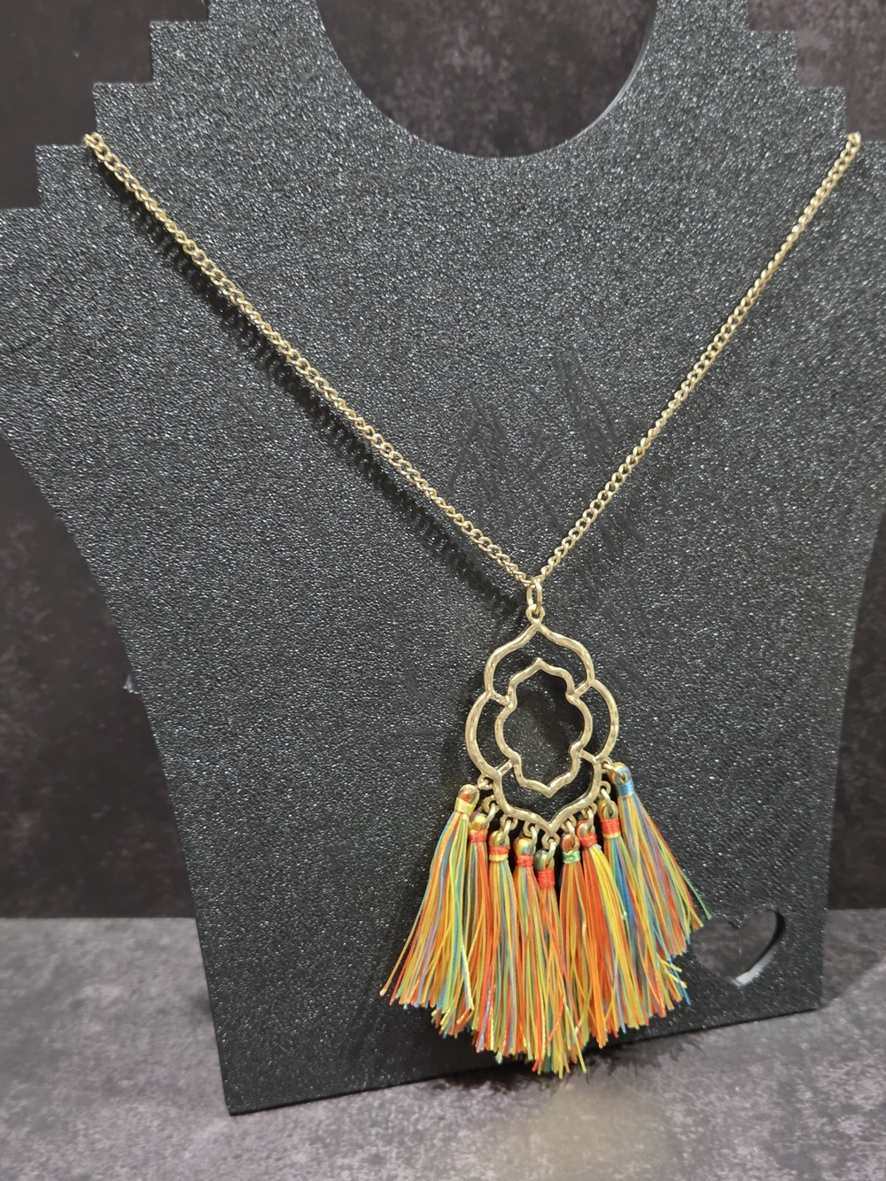 CLOVER Multicolor Tassel Pendant Necklace - 16" Adjustable
